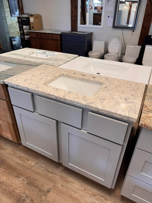 43" Glorious KCD Light Grey with Custom Quartz Top Bathroom Vanity