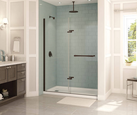 MAAX 136672-900-173-000 Reveal 71 56-59 x 71 ½ in. 8mm Pivot Shower Door for Alcove Installation with Clear glass in Dark Bronze