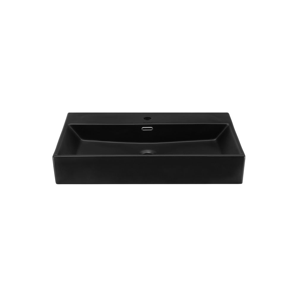 Claire 30 Ceramic Console Sink Matte Black Basin Chrome Legs