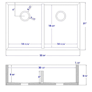 ALFI brand AB3321 33" Double Bowl Bamboo Kitchen Farm Sink