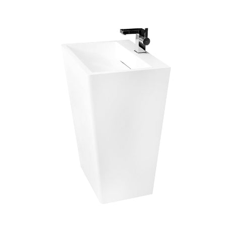 DAX Solid Surface Rectangular Pedestal Freestanding Bathroom Basin, Matte White DAX-AB-1384