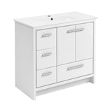 PoshHaus 36" Freestanding Bathroom Vanity in White with High Gloss White Finish Top