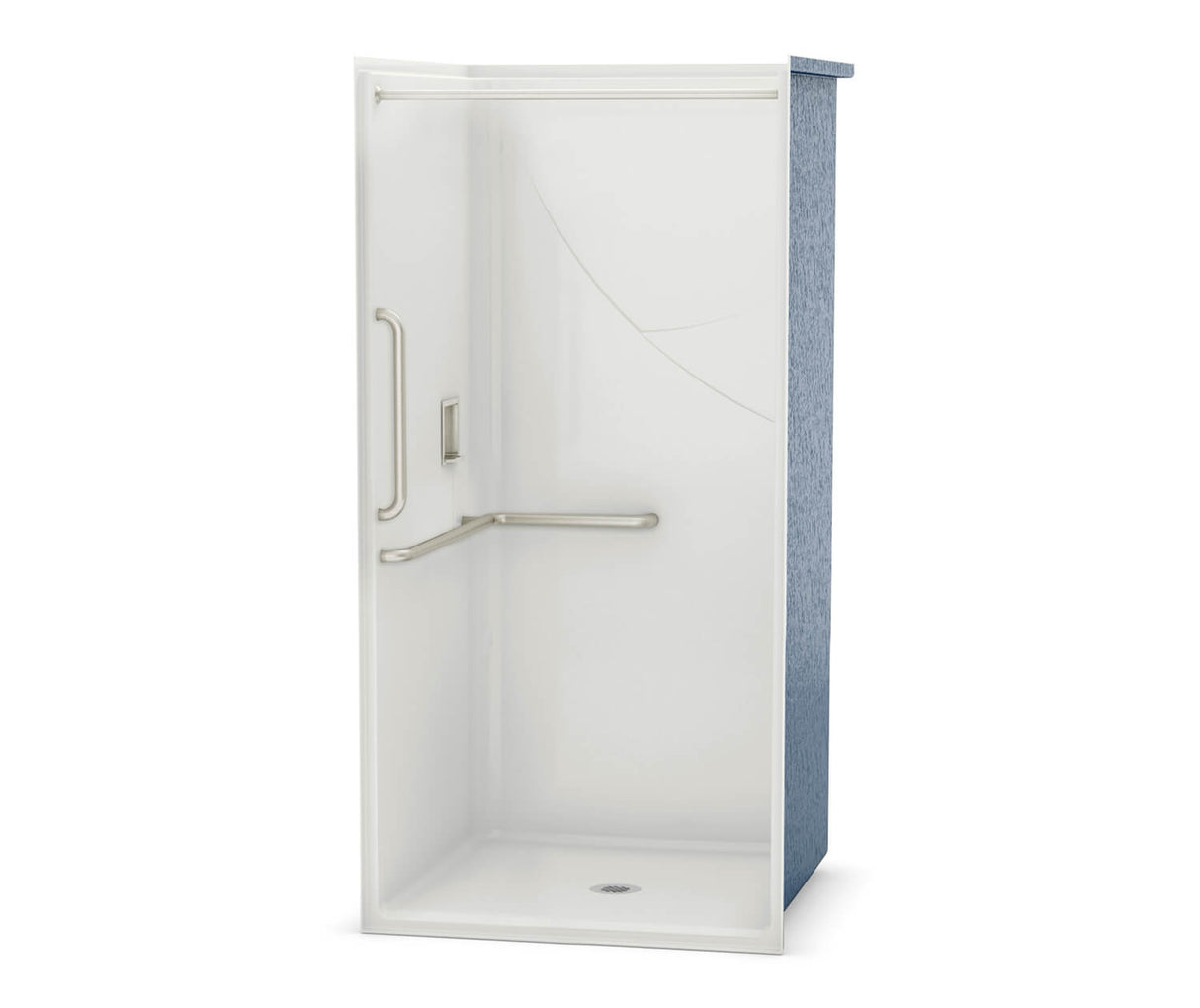 MAAX 106029-000-002-102 OPS-3636 - L-shaped and Vertical Grab Bar AcrylX Alcove Center Drain One-Piece Shower in White