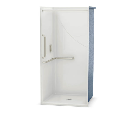MAAX 106029-000-002-103 OPS-3636 - L-shaped and Vertical Grab Bar AcrylX Alcove Center Drain One-Piece Shower in White