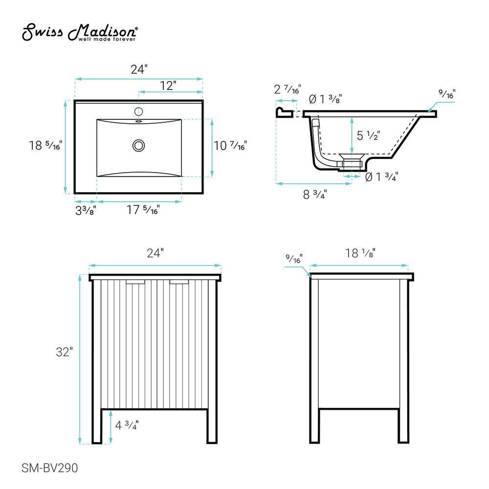 Bastille 24" Bathroom Vanity in White