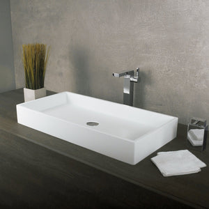 DAX Solid Surface Rectangular Single Bowl Vessel Bathroom Basin, Matte White DAX-AB-1327