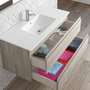 DAX Pasadena Engineered Wood and Porcelain Onix Basin with Vanity Cabinet, 40", Pine DAX-PAS014012-ONX