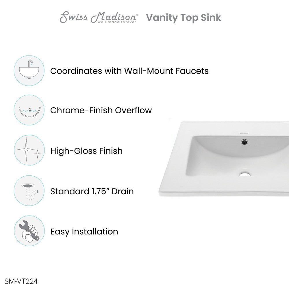 24" Vanity Top Without Faucet Hole