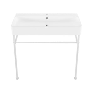 Carre 36 Ceramic Console Sink White Basin Matte White Legs