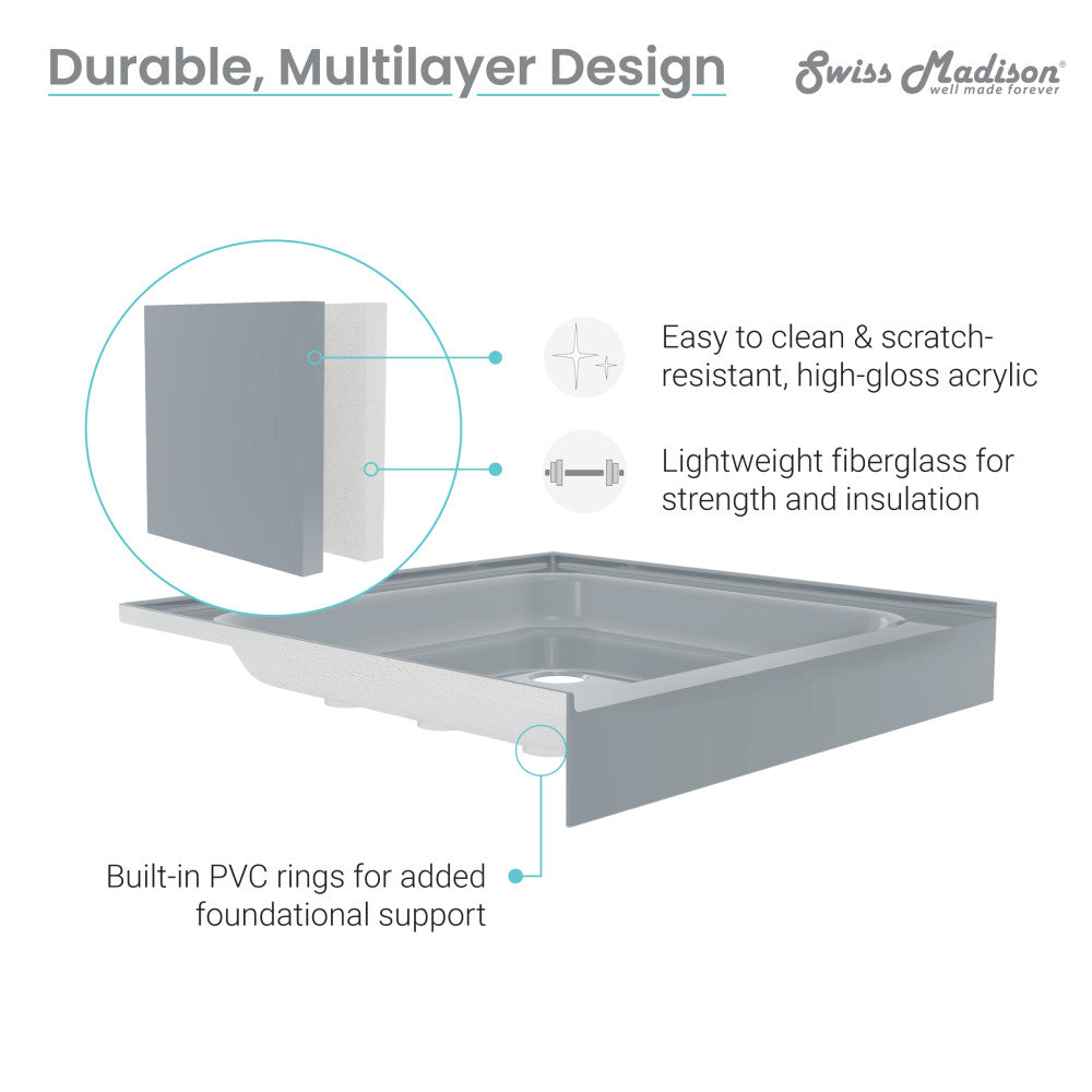 Voltaire 48 x 36 Single-Threshold, Center Drain, Shower Base in Grey