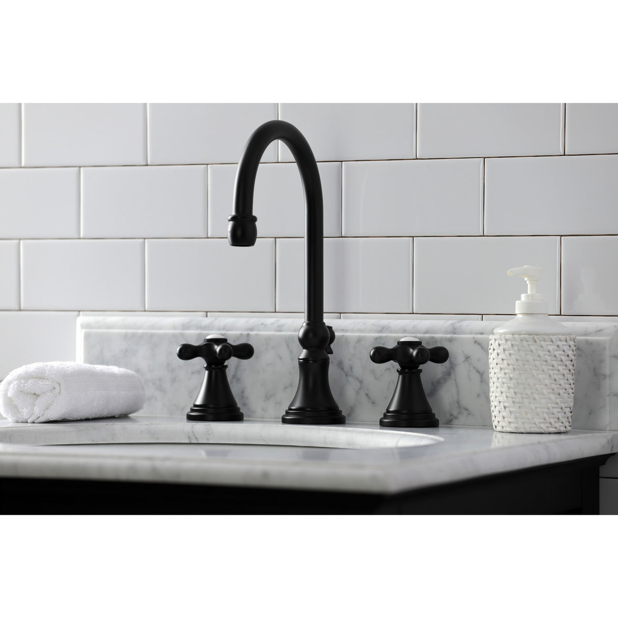 Kingston Brass KS2980AX Governor Widespread Bathroom Faucet with Brass Pop-Up, Matte Black