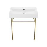 Claire 30 Ceramic Console Sink White Basin Gold Legs