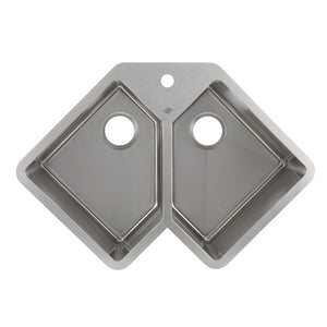 DAX Stainless Steel Handmade Corner Double Bowl Top Mount Kitchen Sink, Brushed Stainless Steel DAX-347