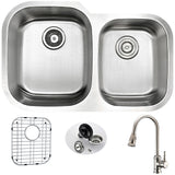 ANZZI KAZ3220-130 MOORE Undermount 32 in. Double Bowl Kitchen Sink with Sails Faucet in Brushed Nickel