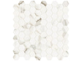 Anatolia Tile 1.25 Inch Mayfair Calacatta Polished Porcelain Hexagon Mosaics. 1 Sheet = .97 Sq. Ft. 4501-0146-1 Calacatta Oro 1.25" Hexagon - premium natural stone mosaic tile from Anatolia Tile, available at PoshHaus showroom in Keene, NH