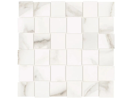 Anatolia Tile 2X2 Basketweave Mayfair Calacatta Oro Polished Porcelain Mosaics. 1 Sheet = .98 Sq. Ft. 4501-0138-1 Calacatta Oro 2x2 Basketweave Polished - premium natural stone mosaic tile from Anatolia Tile, available at PoshHaus showroom in Keene, NH
