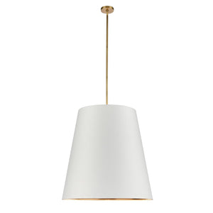 Alora PD311025VBWG CALOR PENDANT 3 LIGHT VINTAGE BRASS WHITE LINEN WITH GOLD PARCHMENT