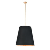 Alora PD311025VBBG CALOR PENDANT 3 LIGHT VINTAGE BRASS BLACK LINEN WITH GOLD PARCHMENT