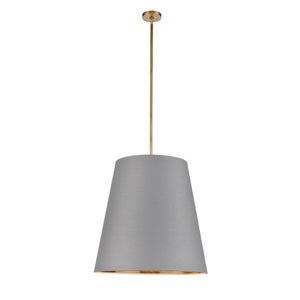 Alora PD311025VBGG CALOR PENDANT 3 LIGHT VINTAGE BRASS GRAY LINEN WITH GOLD PARCHMENT