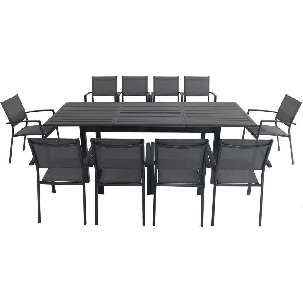 Hanover CAMDN11PC-GRY Cameron11pc: 10 Aluminum Sling Chairs, 63-94" Aluminum Extension Table