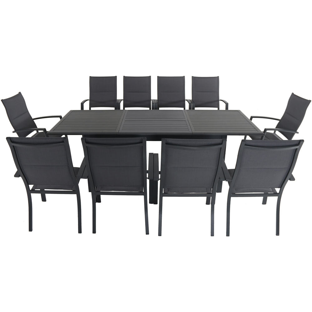 Hanover CAMDN11PCHB-GRY Cameron11pc: 10 High Back Padded Sling Chairs, 63-94" Alum Extension Table