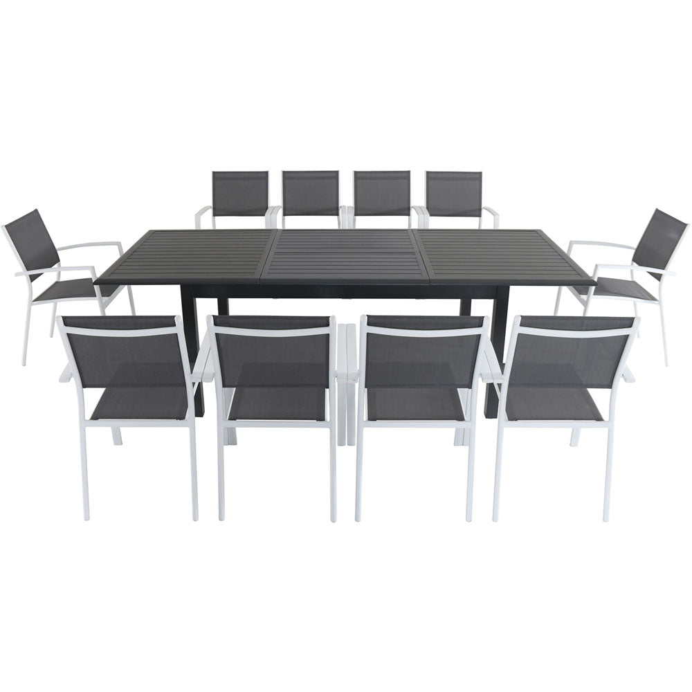 Hanover CAMDN11PC-WHT Cameron11pc: 10 Aluminum Sling Chairs, 63-94" Aluminum Extension Table