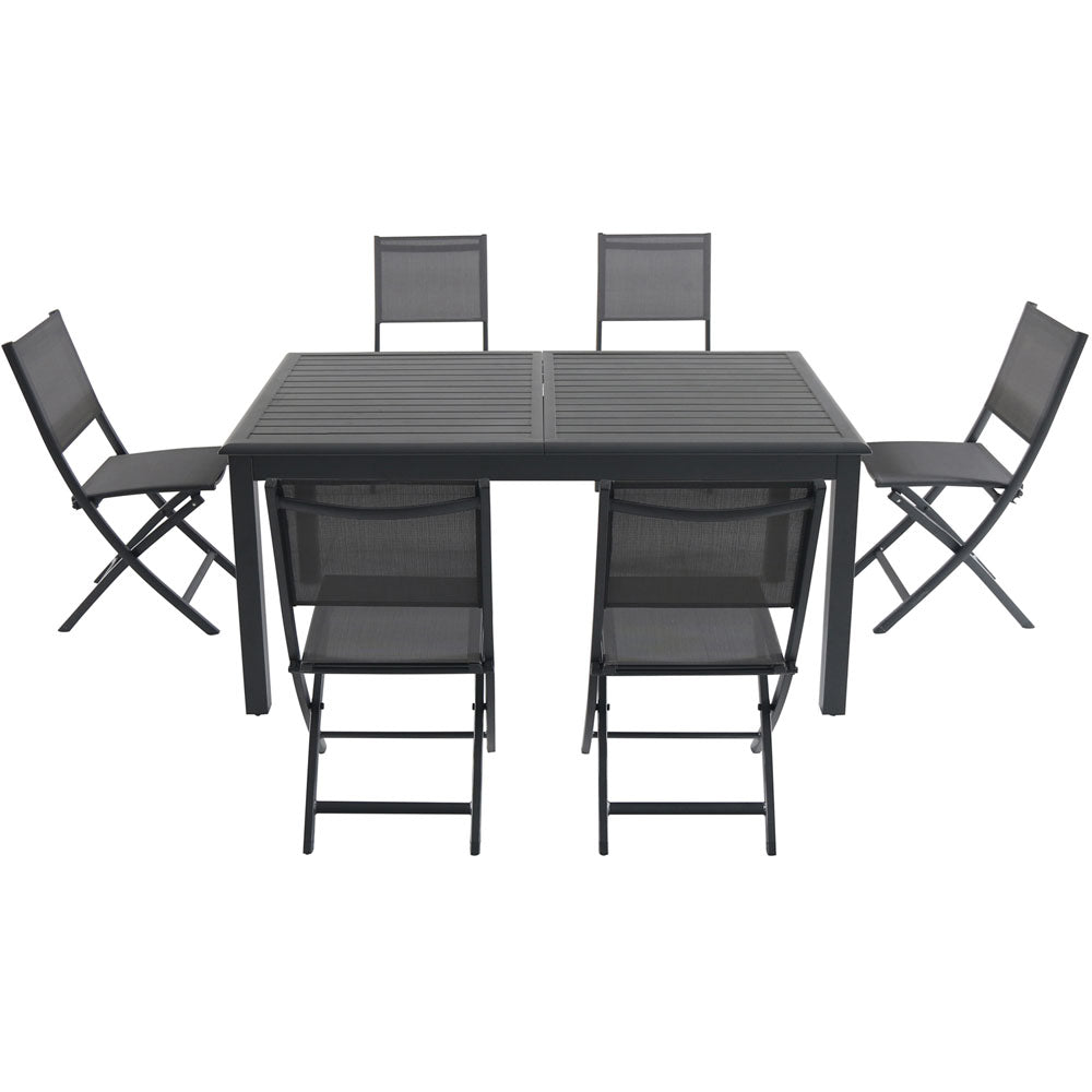 Hanover CAMDN7PCFD-GRY Cameron7pc: 6 Aluminum Sling Folding Chairs, 63-94" Alum Extension Table