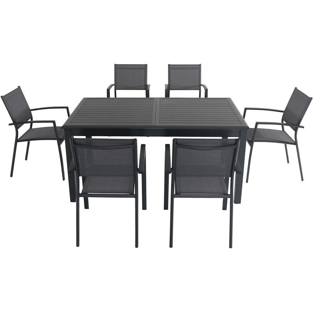 Hanover CAMDN7PC-GRY Cameron7pc: 6 Aluminum Sling Chairs, 63-94" Aluminum Extension Table