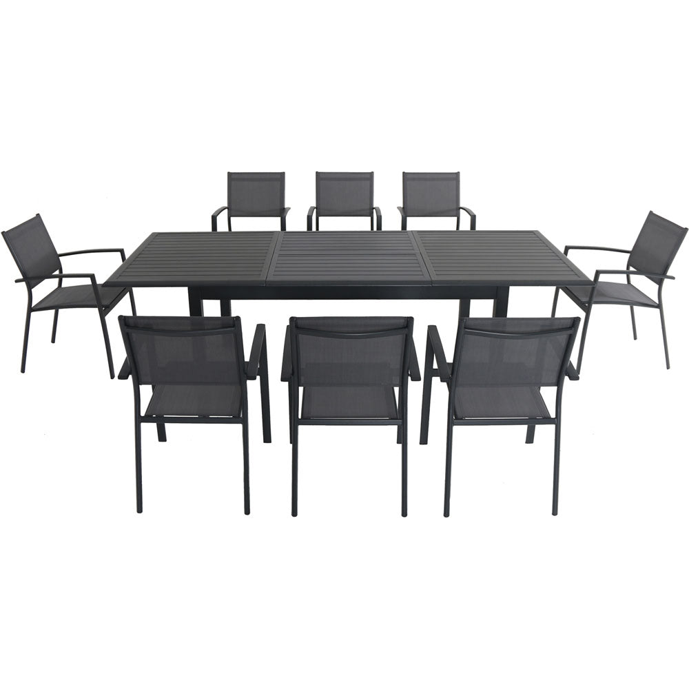 Hanover CAMDN9PC-GRY Cameron9pc: 8 Aluminum Sling Chairs, 63-94" Aluminum Extension Table