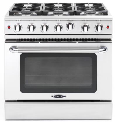 Capital 36" Precision Series Freestanding All Gas Range with 4.9 cu. ft Oven in Stainless Steel (MCR366) Ranges Capital Natural Gas 6 Sealed Burners 