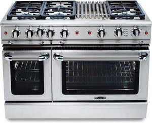 Capital 48" Precision Series Freestanding Gas Range with 6.9 cu. ft. Total Capacity Self Clean Double Oven in Stainless Steel (GSCR488) Ranges Capital Natural Gas 6 Sealed Burners and 12" Grill 