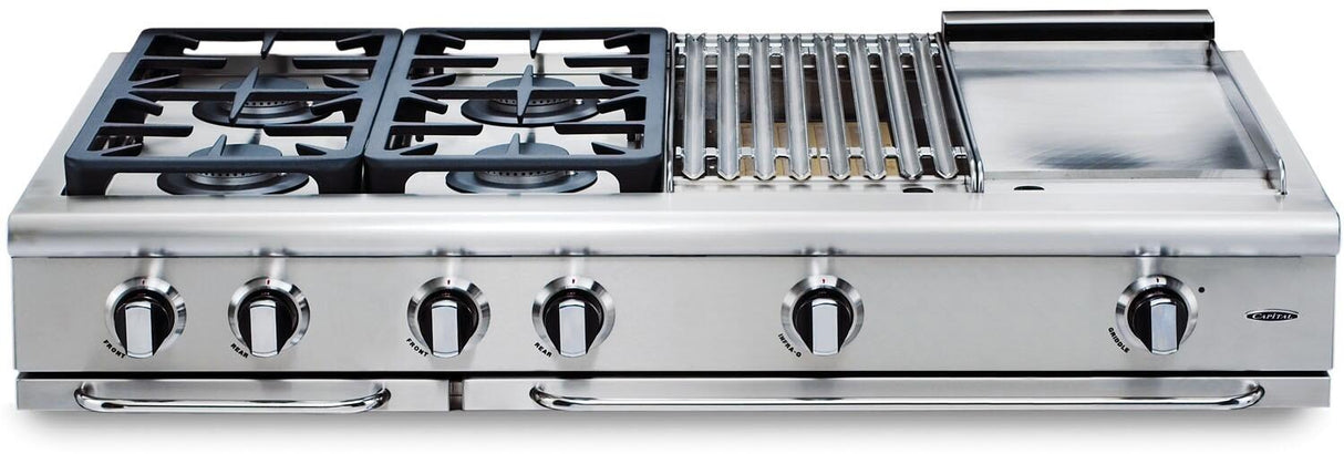 Capital 48" Precision Series Gas Rangetop with 8 Sealed Burners, Optional Grill/Griddle in Stainless Steel (GRT488) Rangetops Capital Natural Gas 4 Sealed Burners, Grill, and Griddle 