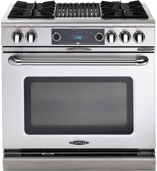 Capital Connoisseurian Series 36" Freestanding Dual Fuel Range with 6 Open Burners, 5.4 cu. ft. Electric Oven, Grill and Griddle Options, in Stainless Steel (COB366) Ranges Capital Natural Gas 4 Open Burners & Grill 