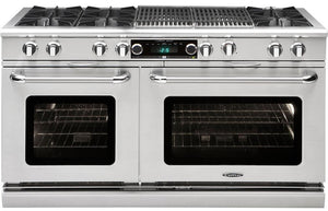 Capital Connoisseurian Series 60" Freestanding Dual Fuel Range with 9 cu. ft. Total Capacity Double Electric Ovens in Stainless Steel (COB604BG2) Ranges Capital Natural Gas 6 Open Burners and 24" Grill 