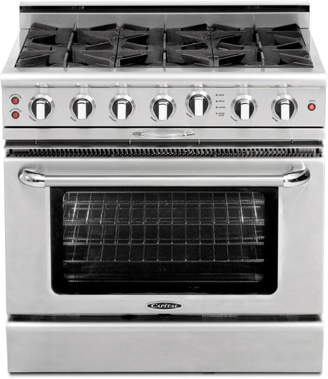 Capital Culinarian Series 36" Freestanding All Gas Range with 6 Open Burners, 4.9 cu. ft. in Stainless Steel (CGSR366) Ranges Capital Natural Gas 6 Open Burners 