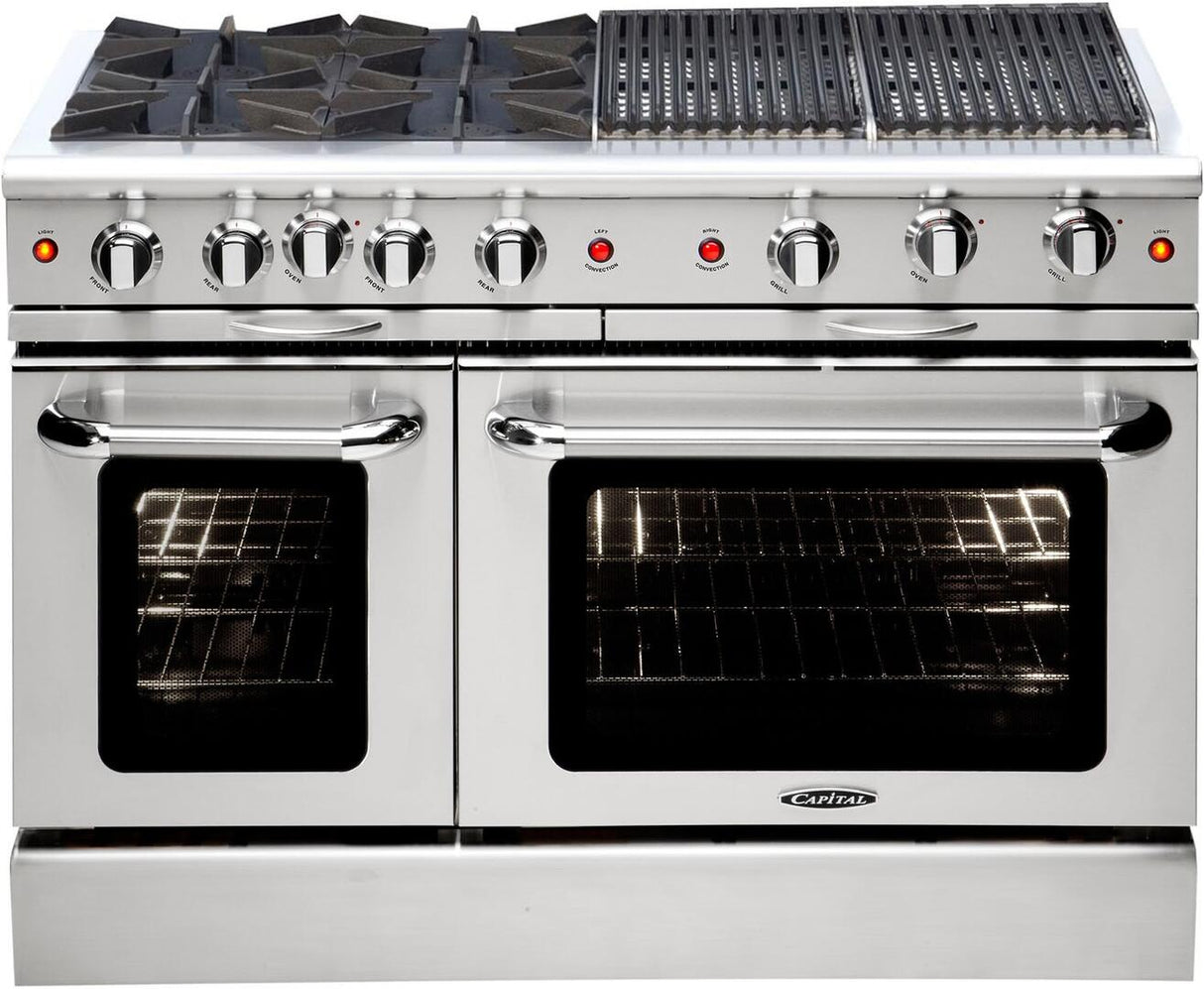 Capital Culinarian Series 48" Freestanding All Gas Range 8 Open Burners, Double Ovens, 7.6 cu in Stainless Steel (MCOR488)