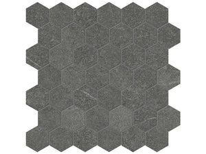 Anatolia Tile 2" Mjork Color Body Porcelain Carbon Hexagon 42 Piece Mosaic 4501-0382-0 1 Sheet = .97 Sq. Ft." Carbon 2" Hexagon - premium natural stone mosaic tile from Anatolia Tile, available at PoshHaus showroom in Keene, NH