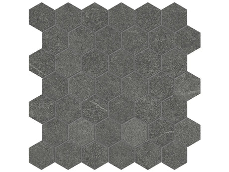 Anatolia Tile 2" Mjork Color Body Porcelain Carbon Hexagon 42 Piece Mosaic 4501-0382-0 1 Sheet = .97 Sq. Ft." Carbon 2" Hexagon - premium natural stone mosaic tile from Anatolia Tile, available at PoshHaus showroom in Keene, NH