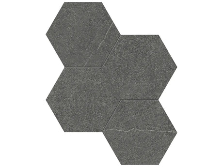 Anatolia Tile 6" Mjork Color Body Porcelain Carbon 4 Piece Mosaic Hexagon 4501-0378-0 1 Sheet = .80 Sq. Ft." Carbon 6" Hexagon - premium natural stone mosaic tile from Anatolia Tile, available at PoshHaus showroom in Keene, NH