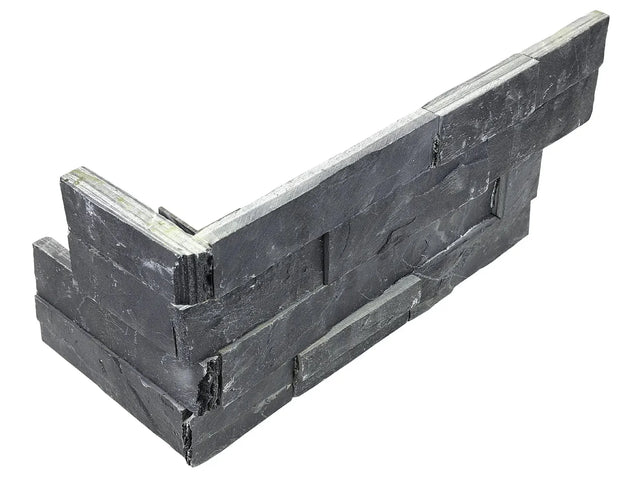 Anatolia Tile 6X18 Assembled Corner Ledger Stone Carbon Split Face Slate Trim 76-369  - premium natural stone mosaic tile from Anatolia Tile, available at PoshHaus showroom in Keene, NH
