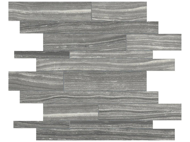 Anatolia Tile Eramosa Carbon Random Strip Matte Porcelain Mosaics. 1 Sheet = .96 Sq. Ft. 4501-0087-0 (69-186) Carbon Random Strip - premium natural stone mosaic tile from Anatolia Tile, available at PoshHaus showroom in Keene, NH