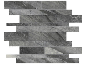 Evolution Carbon Random Strip Matte Porcelain Mosaics. 1 Sheet = .96 Sq. Ft. (69-203)
