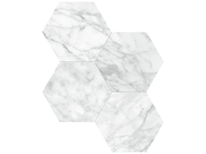 Anatolia Tile 6" Hexagon La Marca Carrara Polished & Rectified Porcelain Mosaic - 1 Sheet = .797 - 4501-0325-0" Carrara Gioia 6" Hexagon Polished - premium natural stone mosaic tile from Anatolia Tile, available at PoshHaus showroom in Keene, NH