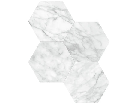 Anatolia Tile 6" Hexagon La Marca Carrara Polished & Rectified Porcelain Mosaic - 1 Sheet = .797 - 4501-0325-0" Carrara Gioia 6" Hexagon Polished - premium natural stone mosaic tile from Anatolia Tile, available at PoshHaus showroom in Keene, NH