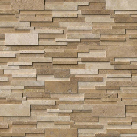 Casa blend 3D ledger panel 6X24 honed natural travertine wall tile LPNLTCASBLE624 3DH product shot multiple tiles angle view