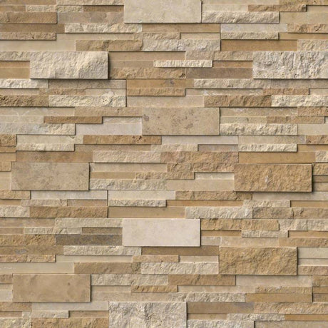 Casa blend 3d ledger panel 6x24 multi finish travertine wall tile LPNLTCASBLE624-MULTI product shot angle view