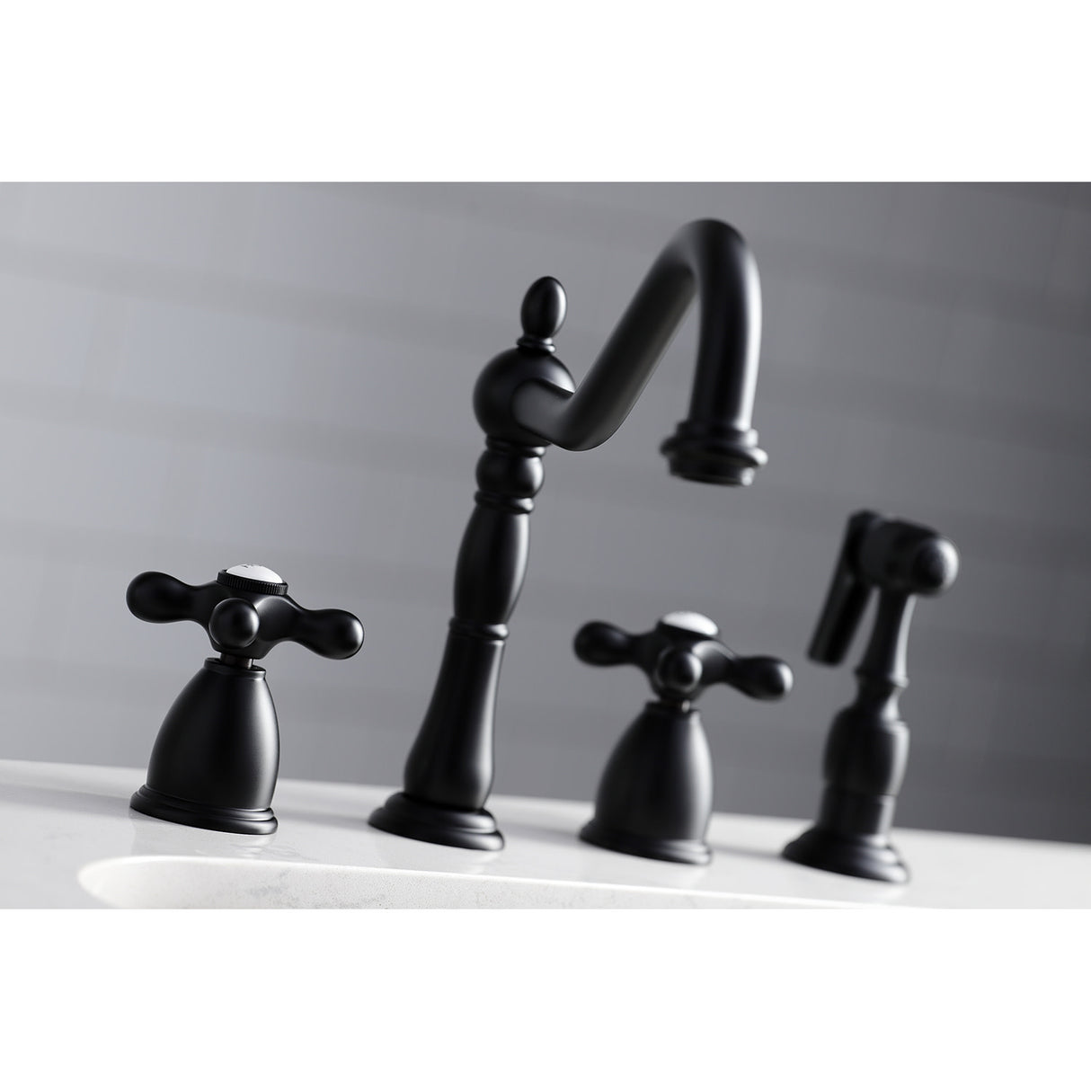 Kingston Brass KB1790AXBS 8-Inch Widespread Kitchen Faucet with Brass Sprayer, Matte Black