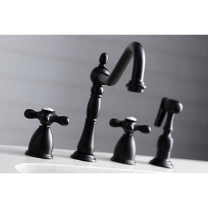 Kingston Brass KB1790AXBS 8-Inch Widespread Kitchen Faucet with Brass Sprayer, Matte Black
