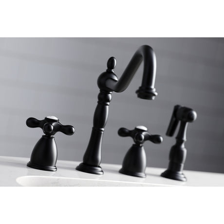 Kingston Brass KB1790AXBS 8-Inch Widespread Kitchen Faucet with Brass Sprayer, Matte Black