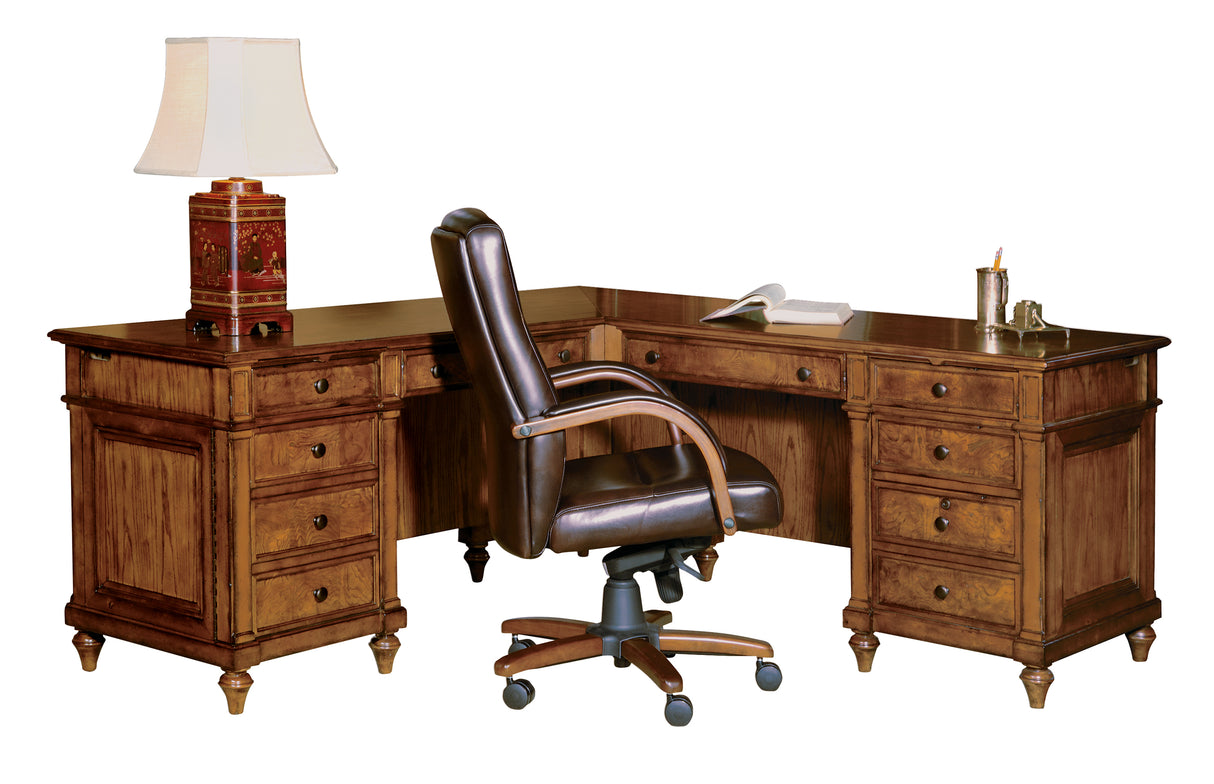 Hekman 79107 Urban Ash Burl 72in. x 72in. x 30.5in. Executive L-shape Desk